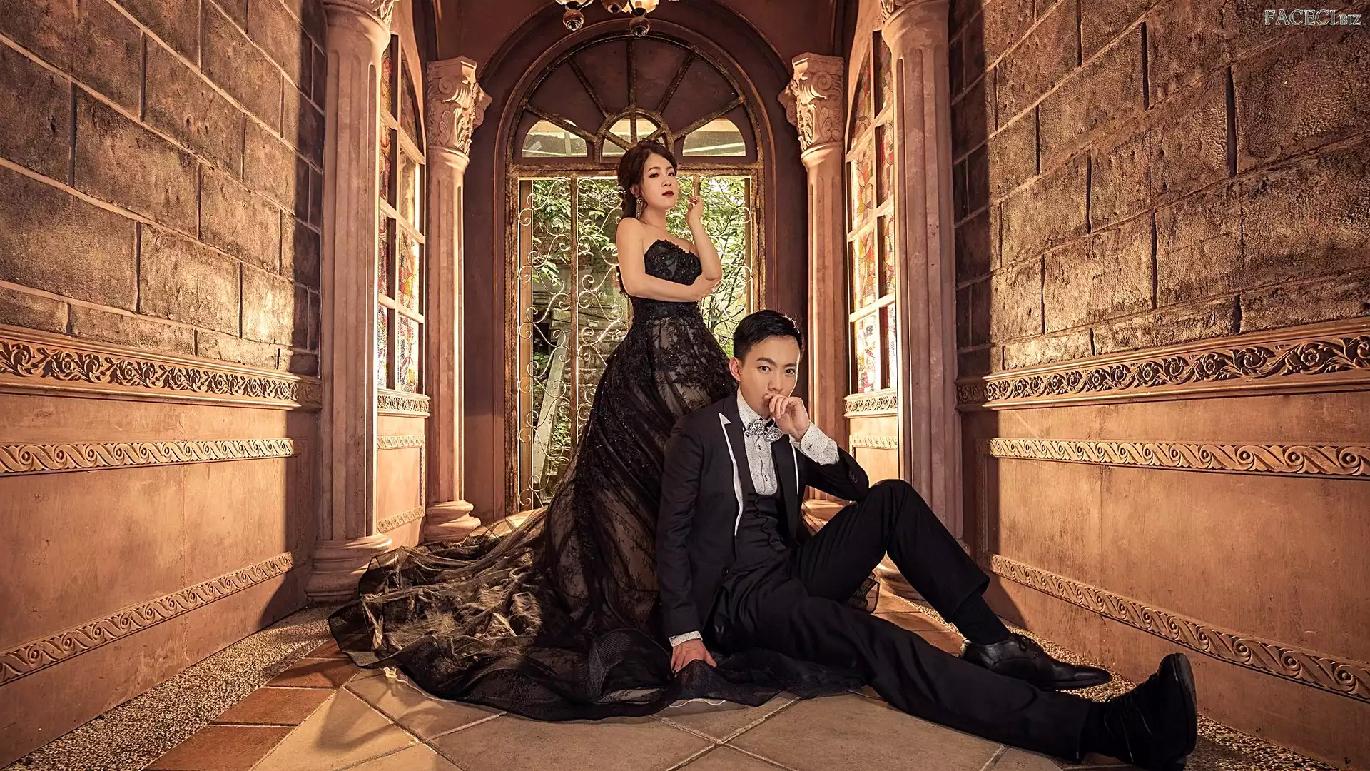 Wnętrze, Mężczyzna, Czarna, Kobieta, Suknia